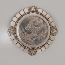 19th Century British "Aesthetic Movement" bright cut sterling brooch, marked, c. 1885