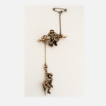 Knoll & Pregizer, Pforzheim, Germany "Hanging monkeys" brooch, silver, marked, c. 1900