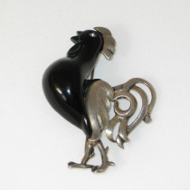 American Art Deco "Rooster" Brooch, sterling with black bakelite, marked, c. 1935