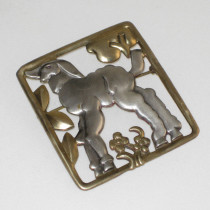 McClelland Barclay "Lamby" Brooch, sterling cut-out design and gilt details, signed, c. 1930's