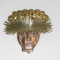 McClelland Barclay "Carmen Miranda" Brooch, sterling with yellow and rose gold gilt details, signed, c. 1930's