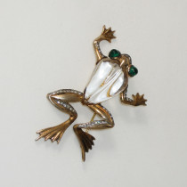 Trifari / Alfred Philippe jellybelly "Frog" Brooch, gilt sterling, lucite and rhinestones, signed, c. 1940's