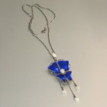 Charles Robert Ashbee / Guild Of The Handicraft Ltd. pendant on  chain sterling silver with cobalt blue enamel and freshwater river pearls, c.1900