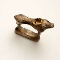 Moshe Oved (1885-1958), Sterling and gold "Sacred Goat" ring c. 1920's