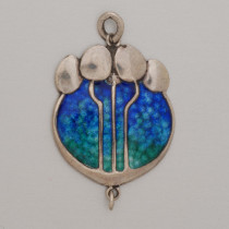 Murrle Bennett "Honesty Leaves" Pendant, sterling with enamel, signed, c. 1905