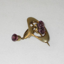 Scottish "Thistle" Brooch, gilt sterling with fancy cut amethyst jewels, marked, c. 1910