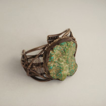 Navajo "Dream Catcher" Cuff / Bracelet, sterling set with a large natural turquoise, signed, c. 1930's