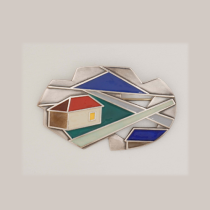 Erik Magnussen "Cubist" Brooch, sterling with enamel, signed, c. 1940's-50's
