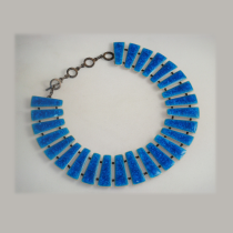 Danish "Egyptian collar" Necklace, sterling glazed pottery "jewels", marked, c. 1950's - 60's