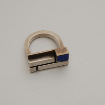 Ella Cone "Intersecting Rectangle" Ring, sterling set with a square cut lapis lazuli jewel, signed, c. 1970's