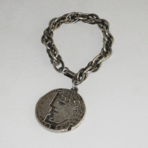 Francisco Rebajes "Greek Profile" Pendant on a Bracelet, silver plated copper, c. 1940's