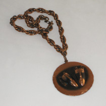 Francisco Rebajes "Double Mask" Pendant Necklace, copper, signed, c. 1940's