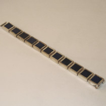 French "Blue Square" Bracelet, sterling with blue enamel, marked, c. 1970's