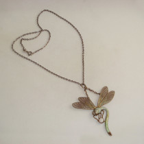 Meyle & Mayer dragonfly plique-a-jour pendant, sterling with enamel set with an opal, Germany, signed, c. 1900