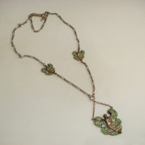 Meyle & Mayer "Loie Fuller", Sterling, plique-a-jour pendant necklace , signed, c. 1900
