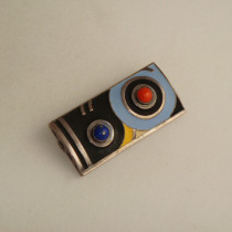 Theodor Fahrner "Art Deco / Moderne" abstract brooch, silver and champleve enamel set with lapis lazuli and coral, signed c. 1920
