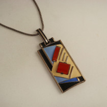 Theodor Fahrner pendant, Sterling and champleve enamel with carnelian, signed, c. 1930
