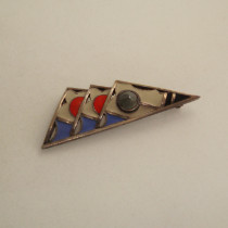Theodor Fahrner brooch, Sterling and champleve enamel set with obsidian, signed, c. 1930