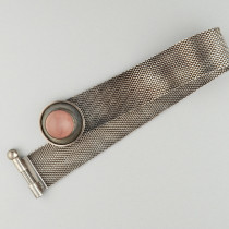 Bauhaus Style, sterling mesh bracelet with a cabochon rose quartz, marked, c. 1920's