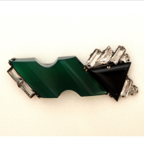 German Art Deco brooch, Chrysoprase, onyx and faceted crystal set in sterling, marked, c. 1920's