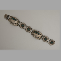 Georg Jensen "Dove" Bracelet, sterling set with chrysoprase, signed, c. 1920's-30's