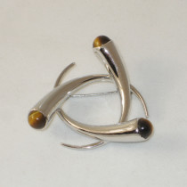 German Post War "Sputnik" Brooch, sterling with tiger's eye round cabochons, marked, c. 1950's
