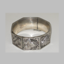 Scandinavian "Grape and Corn" Harvest theme sterling bracelet with high relief panels, marked, c. 1930