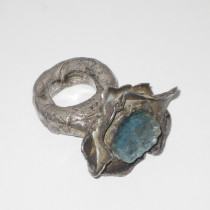 Italian "Glass Flower" Ring, Sterling with glass jewel, c. 1990's