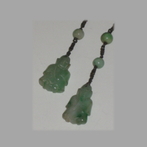 "Ganesh" carved jade and beaded pendant earrings from India, c. 1920