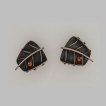 Ed Wiener "Abacus" Earrings, sterling with black patinated details set with two coral beads, signed, c. 1950's