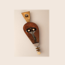 Peter Macchiarini "African Mask" Brooch, sterling, copper and brass set with bone details, signed, c. 1950's