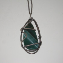 Orb (Otto Robert Bade) "Abstract Wire" Pendant Necklace, sterling wire cage around a green banded agate, signed, c. 1950's