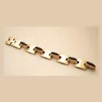 Hans Hansen "Oval lozenge" Bracelet, sterling set with obsidian oval cabochon, signed, c. 1950's-60's