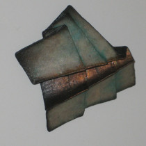 Mary Jo Sinclair "Chasm" Brooch, copper with verdegreen patination, signed, c. 1990's