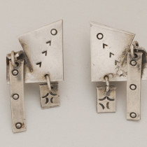 Sam Kramer "Graffiti" Earrings, sterling with hanging pendants, signed, c. 1950's