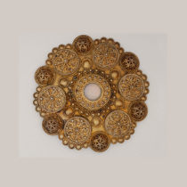 Late 19th Century Scandinavian "Medallion" Brooch, gilt sterling with elaborate applied wire work details and set with a cabochon moonstone, marked, c. 1890