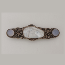Scottish "Celtic Knot" Brooch, a large blister pearl and two moonstone cabochons set in an elaborate sterling setting, c. 1920