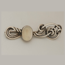 Shiebler "Abstract" Sterling Wire Brooch set with a large oval cabochon moonstone, signed, c. 1880's SOLD