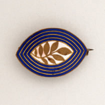Koloman Moser / Johann Souval (maker) / Wiener Werkstätte brooch, blue and white champlevé enamel on gilt copper, marked, c.1910