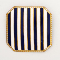 Josef Hoffmann / Johann Souval (maker) / Wiener Werkstaette, Important "Stripe" brooch, champleve enamel on gilt copper, marked, c. 1905
