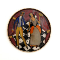 Mitzi Otten-Friedmann / Wiener Werkstaette reverse painted glass and silver brooch, signed c. 1915
