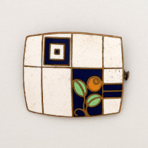 Eduard Wimmer-Wisgrill / Johann Souval (maker) / Wiener Werkstaette, Champlevé enamel brooch on gilt copper, marked, c. 1910