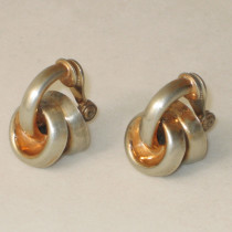 Monet "Castanet" Clip Earrings, sterling with gilt highlights, signed, c. 1940's
