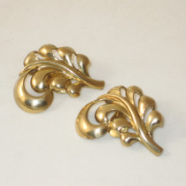 Monet "Feather" Clip Earrings, gilt sterling, signed, c. 1940's