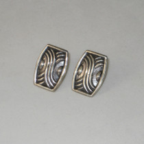 American Art Deco "X-Pattern" Earrings, sterling with black patinated details, marked, c. 1940