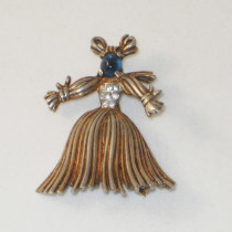 Trifari / Alfred Philippe "Nanette" Brooch, gilt sterling with a blue glass cabochon jewel and rhinestones, signed, c. 1940's