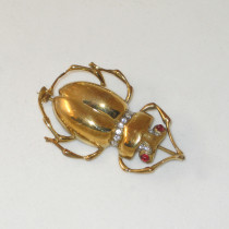 Trifari "Scarab Beetle" Brooch, gilt sterling with rhinestones, signed, c. 1940's