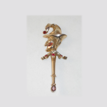 Reja / Solomon Finkelstein "Court Jester" Brooch, gilt sterling and rhinestones, signed, c. 1940's