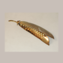 Trifari "Peapod" Brooch, gilt sterling with faux pearl peas, signed, c. 1940's