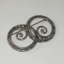 American Arts & Crafts "Double Circle" Brooch, sterling, marked, c. 1920's
